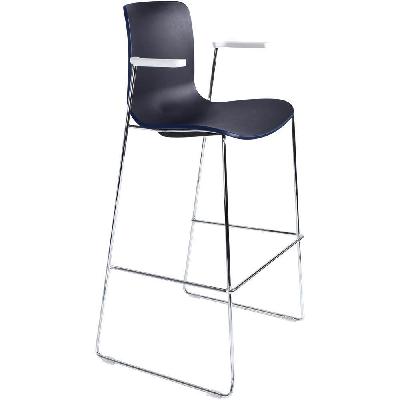 dal acti bar stool sled base high 760mm arms white arm-pads and chrome frame navy blue polyprop shell 