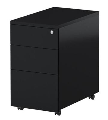 steelco slimline mobile pedestal 3-drawer lockable 300 x 500 x 615mm black satin 
