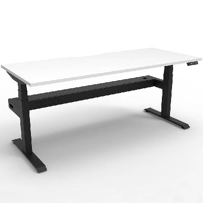 boost plus height adjustable single sided workstation with cable tray 1500 x 750mm natural white top / black frame 