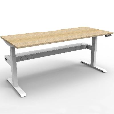 boost plus height adjustable single sided workstation with cable tray 1800 x 750mm natural oak top / white frame 