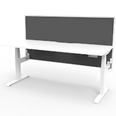 boost plus height adjustable single sided workstation with screen 1500 x 750mm natural white top / white frame / black screen 
