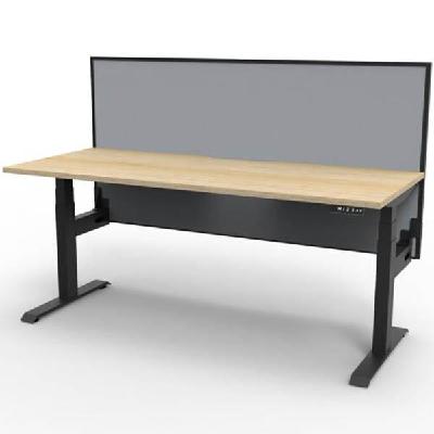 rapidline boost plus height adjustable single sided workstation with screen 1800 x 750mm natural oak top / black frame / grey screen 