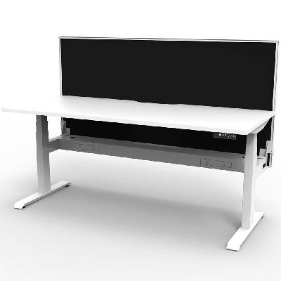 boost plus height adjustable single sided workstation with screen / cable tray 1200 x 750mm natural white top / white frame / black screen 