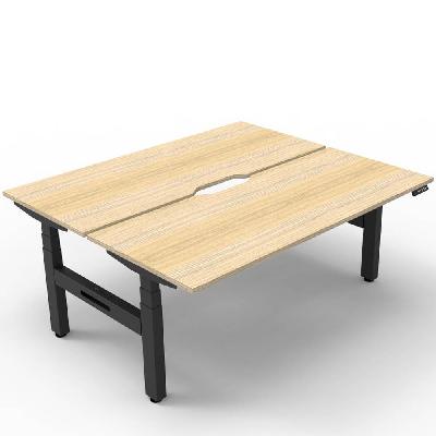 boost plus height adjustable double sided workstation 1500 x 750mm natural oak top / black frame 