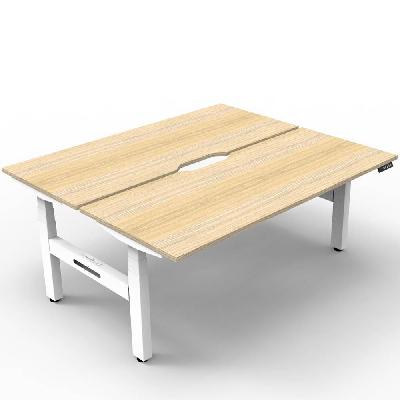 boost plus height adjustable double sided workstation 1500 x 750mm natural oak top / white frame 