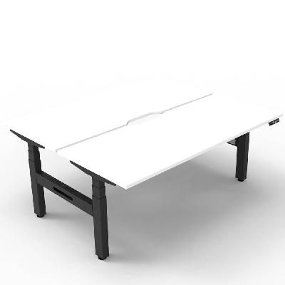 boost plus height adjustable double sided workstation 1500 x 750mm natural white top / black frame 