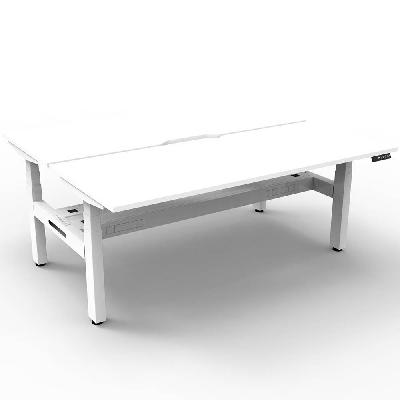 boost+ height adjustable double sided workstation with cable tray 1200 x 750mm natural white top / white frame 