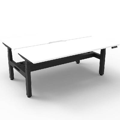 boost plus height adjustable double sided workstation with cable tray 1500 x 750mm natural white top / black frame 