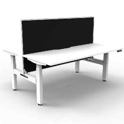 boost plus height adjustable double sided workstation with screen 1500 x 750mm natural white top / white frame / black screen 