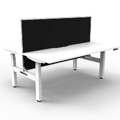 boost+ height adjustable double sided workstation with screen 1800 x 750mm natural white top / white frame / black screen 