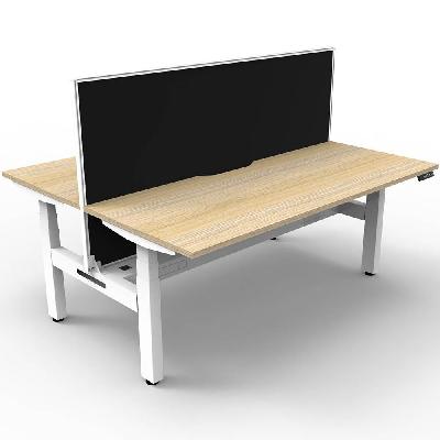 rapidline boost plus height adjustable double sided workstation with screen / cable tray 1200 x 750mm natural oak top / white frame / black screen 