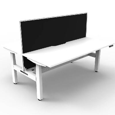 boost plus height adjustable double sided workstation with screen / cable tray 1200 x 750mm natural white top / white frame / black screen 