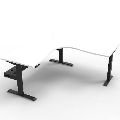 boost plus height adjustable corner workstation with cable tray 1800 x 1500 x 750mm natural white top / black frame 