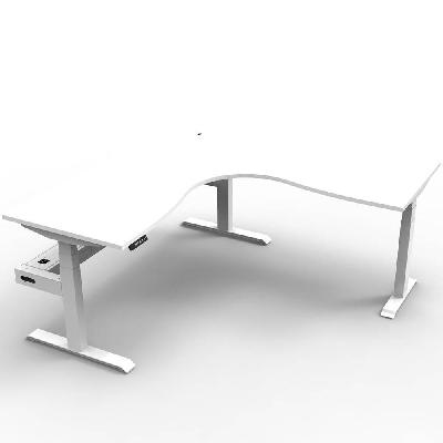 boost plus height adjustable corner workstation with cable tray 1800 x 1500 x 750mm natural white top / white frame 