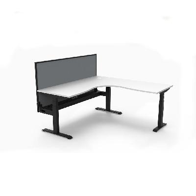 boost plus height adjustable corner workstation with screen / cable tray 1800 x 1800 x 750mm natural white top / black frame / grey screen 