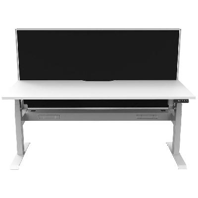 boost light single sided workstation with screen and cable tray 1500mm natural white top / white frame / black screen 