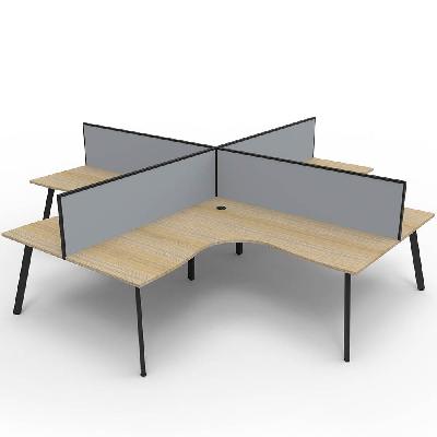 eternity corner workstation 4 person 1500 x 1500mm with screen natural oak / black 