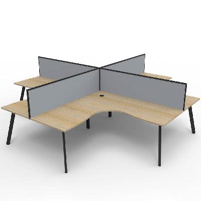 eternity corner workstation 4 person 1800 x 1500mm with screen natural oak / black 