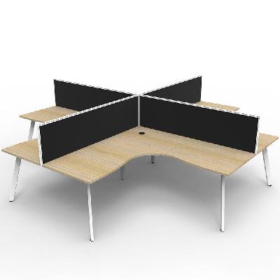 eternity corner workstation 4 person 1800 x 1500mm with screen natural oak / white satin 