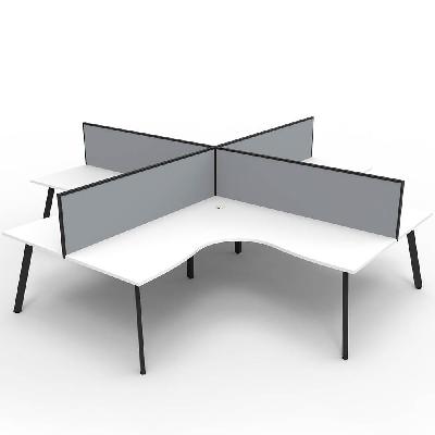 eternity corner workstation 4 person 1800 x 1500mm with screen natural white / black 
