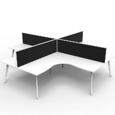 eternity corner workstation 4 person 1800 x 1500mm with screen natural white / white satin 
