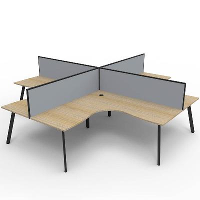 eternity corner workstation 4 person 1800 x 1800mm with screen natural oak / black 