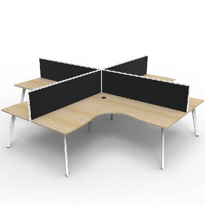 eternity corner workstation 4 person 1800 x 1800mm with screen natural oak / white satin 