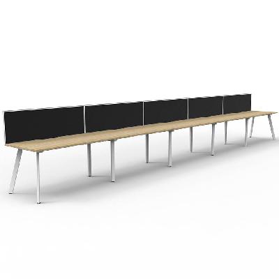 eternity workstation 5 person 1200 x 750mm with screen natural oak / white satin 