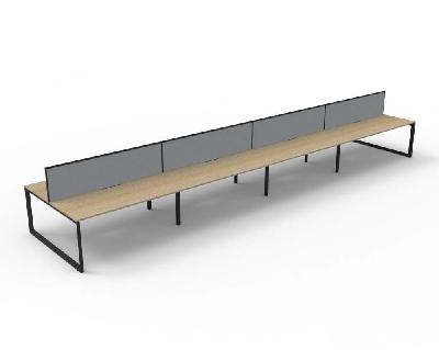 infinity deluxe 8 person loop leg double sided workstation 1800 x 750 x 730mm grey screen / natural oak scallop top / black frame 