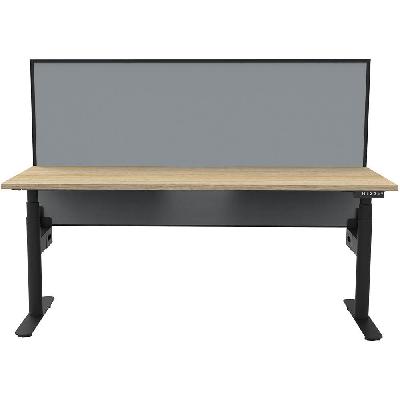 halo plus single sided workstation with screen 1800mm natural oak top / black frame / grey screen 