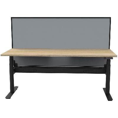 halo plus single sided workstation with screen and cable tray 1500mm natural oak top / black frame / grey screen 