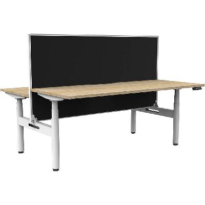 halo plus double sided workstation with screen 1800mm natural oak top / white frame / black screen 