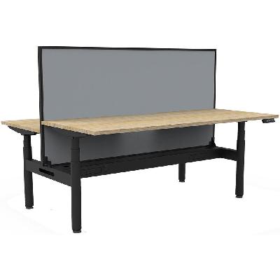 halo plus double sided workstation with screen and cable tray 1200mm natural oak top / black frame / grey screen 