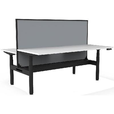 halo plus double sided workstation with screen and cable tray 1200mm natural white top / black frame / grey screen 