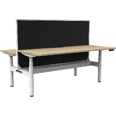 halo plus double sided workstation with screen and cable tray 1500mm natural oak top / white frame / black screen 