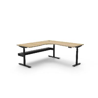 halo plus corner workstation with cable tray 1500 x 1500mm natural oak top / black frame 