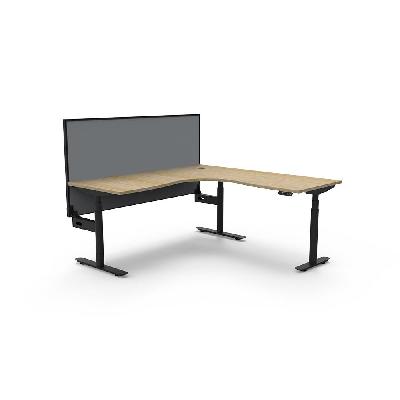 halo plus corner workstation with screen 1500 x 1500mm natural oak top / black frame / grey screen 