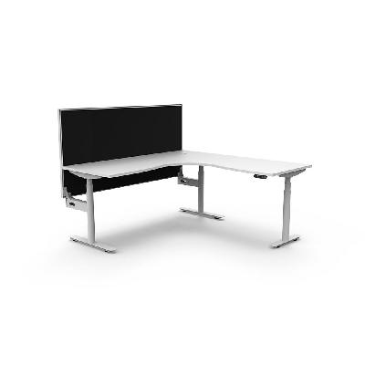 halo plus corner workstation with screen 1500 x 1500mm natural white top / white frame / black screen 