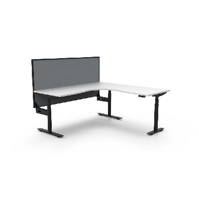 halo plus corner workstation with screen 1800 x 1800mm natural white top / black frame / grey screen 