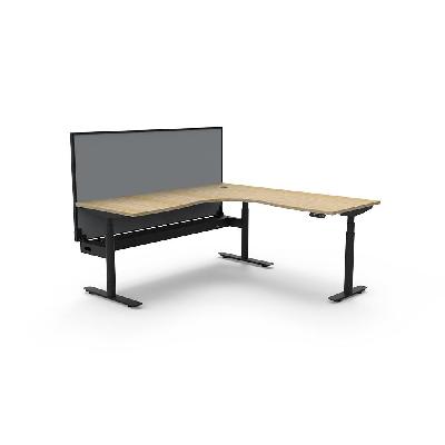 halo plus corner workstation with screen and cable tray 1500 x 1500mm natural oak top / black frame / grey screen 