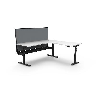 halo plus corner workstation with screen and cable tray 1500 x 1500mm natural white top / black frame / grey screen 