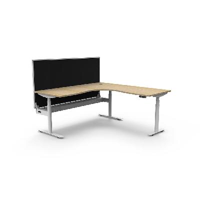 halo plus corner workstation with screen and cable tray 1800 x 1800mm natural oak top / white frame / black screen 