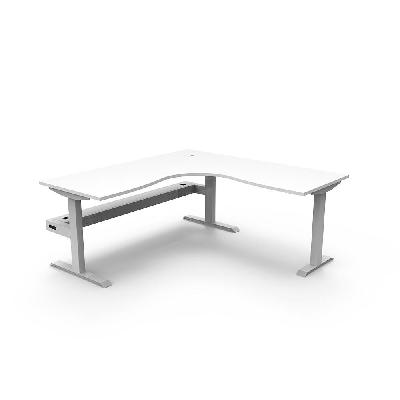 boost static corner workstation with cable tray 1500 x 1500mm natural white top / white frame 