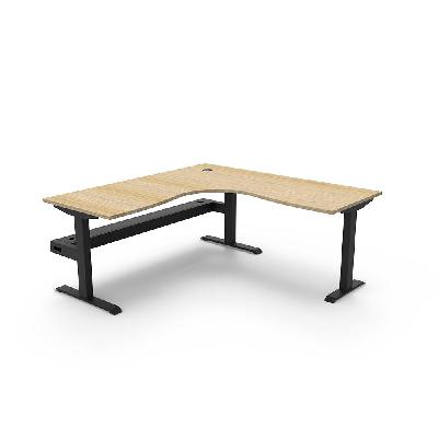 boost static corner workstation with cable tray 1800 x 1500mm natural oak top / black frame 