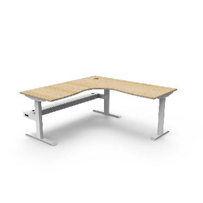 boost static corner workstation with cable tray 1800 x 1800mm natural oak top / white frame 