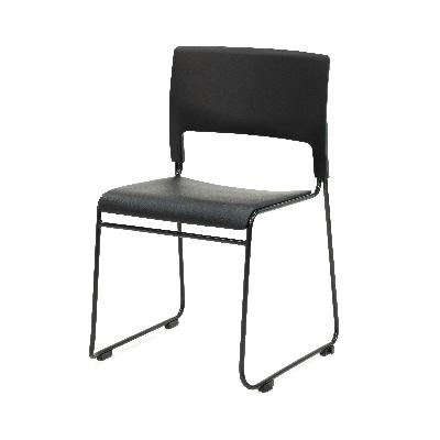 apollo sled base stacking chair - seat pad upholstered in black vinyl