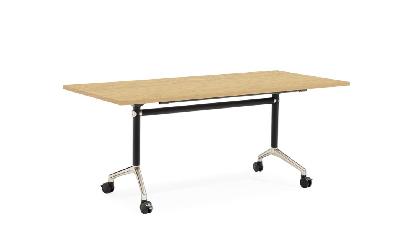 typhoon flip top table 1500 w x 750 d x 750 h mm natural oak top - black and polished aluminium frame 
