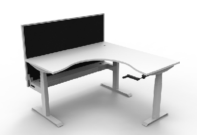 boost crank corner workstation 1500mm w x 1500mm w x 750mm d natural white top & white satin frame with cable tray with screen 