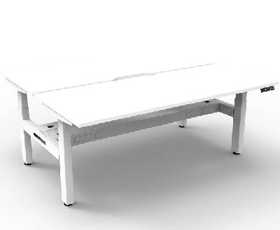 boost+ height adjustable double sided workstation with cable tray 1500 x 750mm natural white top / white frame 