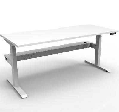 boost+ height adjustable single sided workstation with cable tray 1500 x 750mm natural white top / white frame 